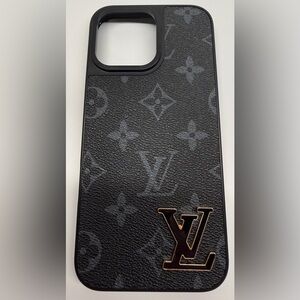 Black Monogram Style iPhone 16 Pro Max Case Faux Leather Designer Inspired Cover